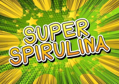 Süper Spirulina - arka plan üzerinde çizgi roman kelime.