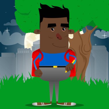 Okul çocuğu holding kalem. Vektör çizgi film karakteri çizim.