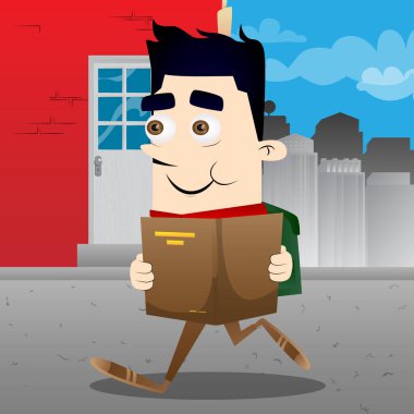 Öğrenci kitap okuma. Vektör çizgi film karakteri çizim.