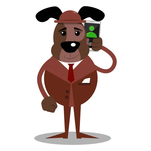 Karikatura Ilustrované Obchodní Psa Mluví Mobilního Telefonu — Stockový vektor