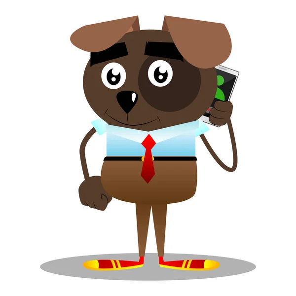 Karikatura Ilustrované Obchodní Psa Mluví Mobilního Telefonu — Stockový vektor