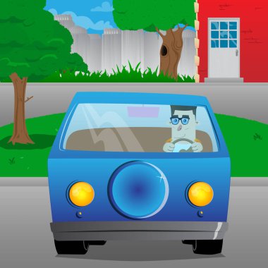 Sürüş okul çocuğu. Vektör çizgi film karakteri çizim.