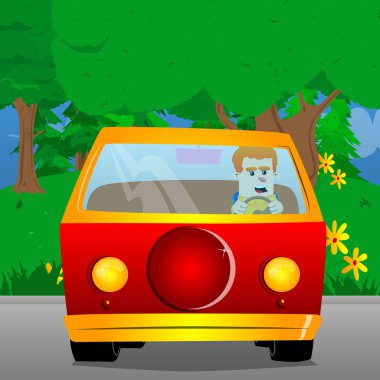 Sürüş okul çocuğu. Vektör çizgi film karakteri çizim.