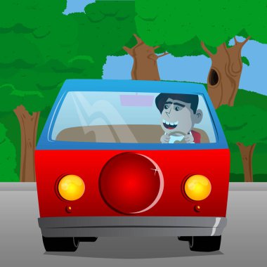 Sürüş okul çocuğu. Vektör çizgi film karakteri çizim.