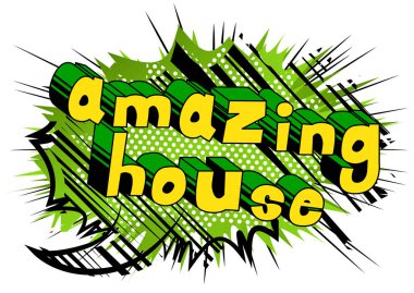 Şaşırtıcı ev - arka plan üzerinde çizgi roman kelime.