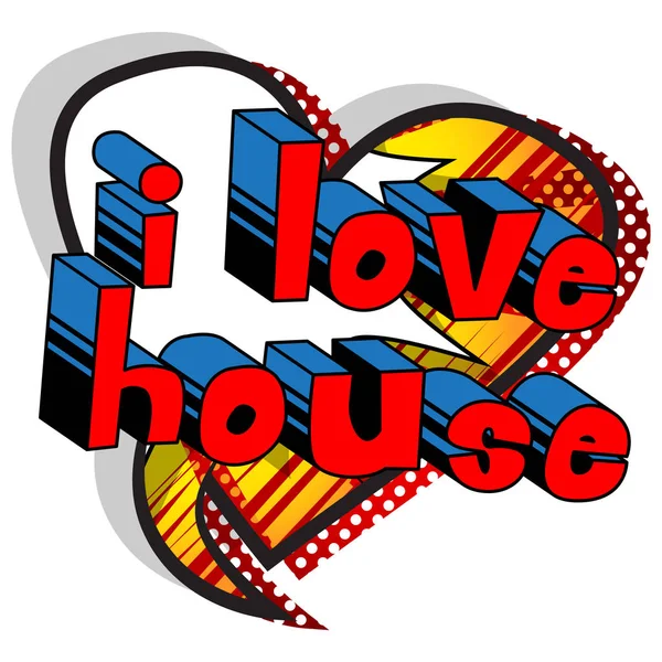 Love House Comic Wort Auf Abstraktem Hintergrund — Stockvektor