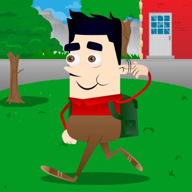 Okul çocuğu gösterir bir parmağını onun Tapınağı büküm tarafından fındık jest olduğunu. Vektör çizgi film karakteri çizim.