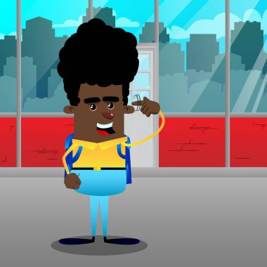 Okul çocuğu gösterir bir parmağını onun Tapınağı büküm tarafından fındık jest olduğunu. Vektör çizgi film karakteri çizim.