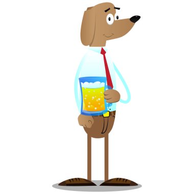 Resimli iş köpek büyük bir kupa bira içme çizgi film.