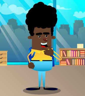 Düşünme veya onun sol tarafına işaret okul çocuğu. Vektör çizgi film karakteri çizim.