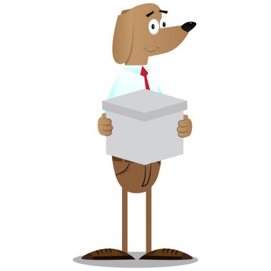 Beyaz kutu tutan resimli iş köpek çizgi film.