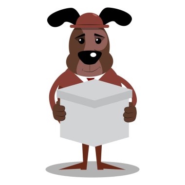 Beyaz kutu tutan resimli iş köpek çizgi film.