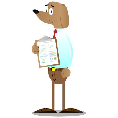 Karikatür resimli iş köpek finans raporu gösterir.