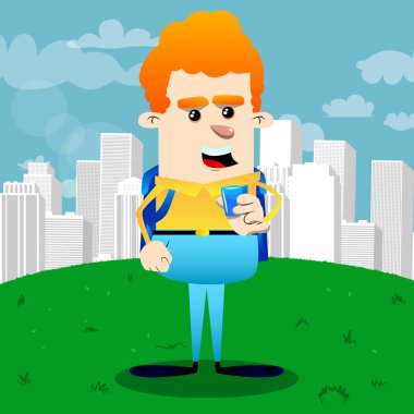 Konyak içmeye okul çocuğu. Vektör çizgi film karakteri çizim.