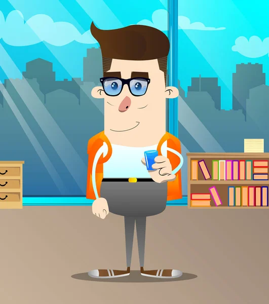 Estudante Beber Conhaque Ilustração Personagem Desenho Animado Vetorial — Vetor de Stock