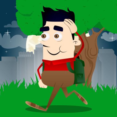 Elini başının üstüne koyarak okul çocuğu. Vektör çizgi film karakteri çizim.