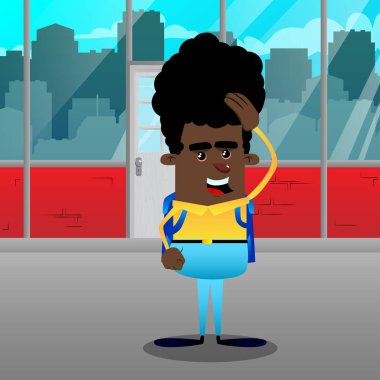 Elini başının üstüne koyarak okul çocuğu. Vektör çizgi film karakteri çizim.