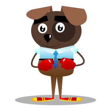 Yumruklarını önünde giyen boks eldivenleri savaşmaya hazır tutan resimli iş köpek çizgi film.