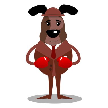 Yumruklarını önünde giyen boks eldivenleri savaşmaya hazır tutan resimli iş köpek çizgi film.