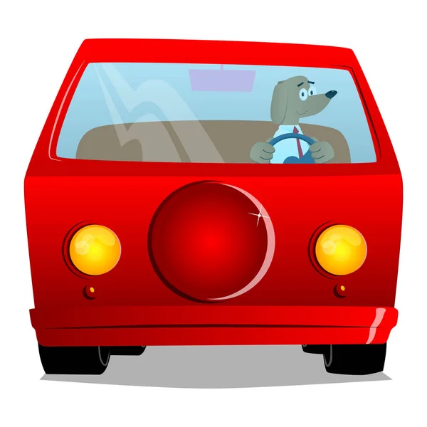 Cartoon illustrated business dog driving, holding a steering wheel.