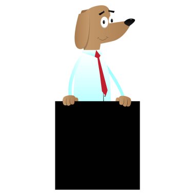 Boş siyah işareti tutarak resimli iş köpek çizgi film.