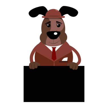 Boş siyah işareti tutarak resimli iş köpek çizgi film.