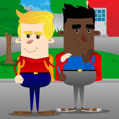 Bir tane daha rahatlatıcı bir okul çocuğu. Vektör çizgi film karakteri çizim.