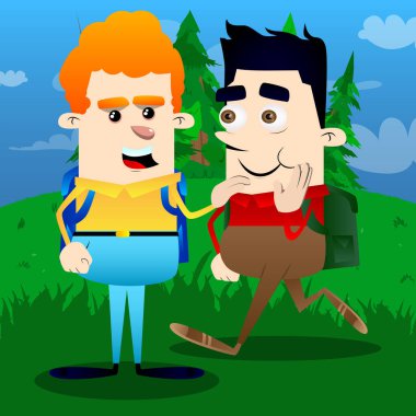 Bir tane daha rahatlatıcı bir okul çocuğu. Vektör çizgi film karakteri çizim.