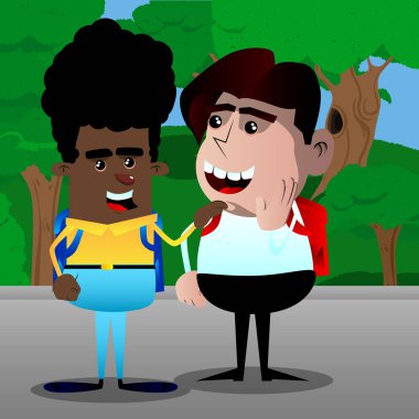 Bir tane daha rahatlatıcı bir okul çocuğu. Vektör çizgi film karakteri çizim.