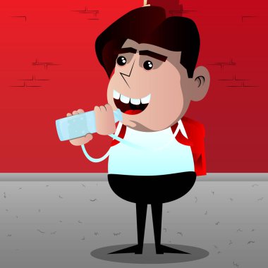 Okul çocuğu içme suyu cam şişe. Vektör çizgi film karakteri çizim.