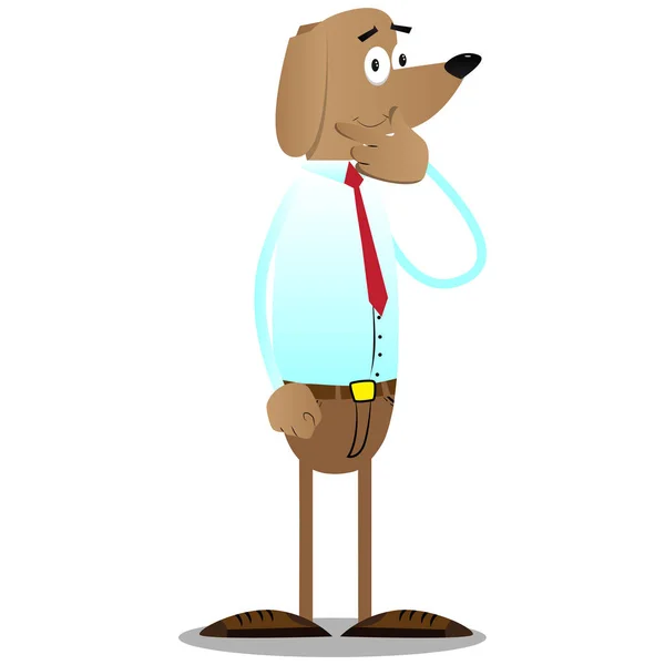 Cartoon Illustrated Business Dog Thinking Pointing His Left Side — Stock Vector