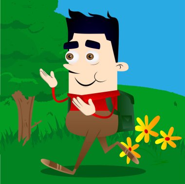 Liseli iki elinizle, güçlü el hareketi bir şeyler gösteriyor. Vektör çizgi film karakteri çizim.