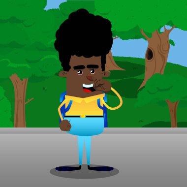 Sempati ile okul çocuğu. Vektör çizgi film karakteri çizim.