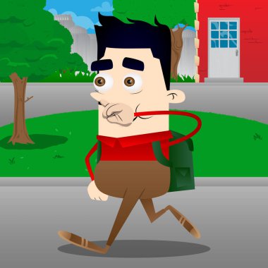 Sempati ile okul çocuğu. Vektör çizgi film karakteri çizim.