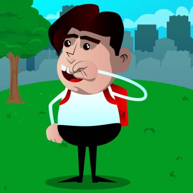 Sempati ile okul çocuğu. Vektör çizgi film karakteri çizim.