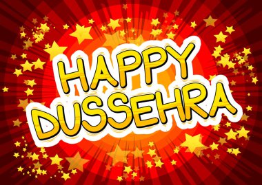 Mutlu Dussehra. Vektör çizim retro tarzı çizgi roman arka plan ile Hindu festivali için.