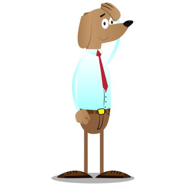 Elini başının üstüne yerleştirerek karikatür resimli iş köpek.