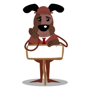 Karikatür resimli iş köpek ahşap hakkında boş kağıt.