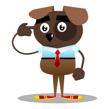 Hayali bir silahı kafasına koyarak karikatür resimli iş köpek.