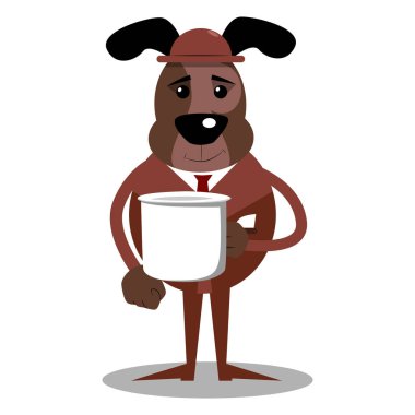 Büyük beyaz kupa tutan resimli iş köpek çizgi film.