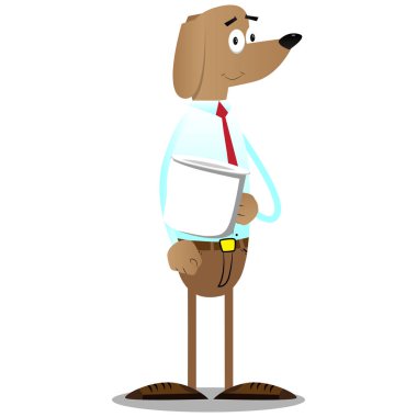 Büyük beyaz kupa tutan resimli iş köpek çizgi film.