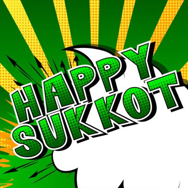 Mutlu Sukkot - Yahudi tatil için arka plan üzerinde çizgi roman tarzı kelime.
