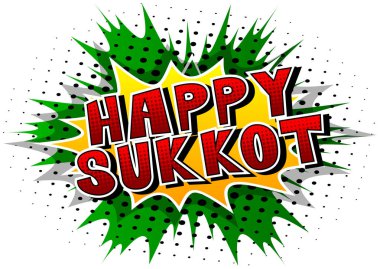 Mutlu Sukkot - Yahudi tatil için arka plan üzerinde çizgi roman tarzı kelime.