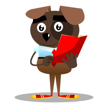 Karikatür vektör resimli iş köpek kırmızı kitap okuma.
