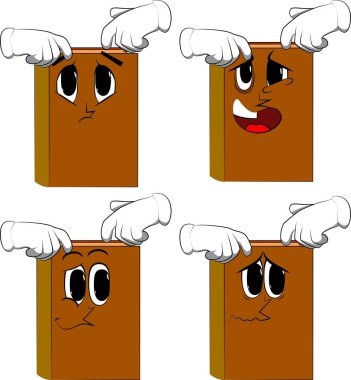 Kitap iki elle başını tırmalamak. Karikatür kitap koleksiyonu ile yüzleri üzgün. İfadeler kümesi vektör.