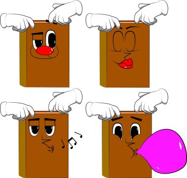 Kitap iki elle başını tırmalamak. Karikatür kitap koleksiyonu ile çeşitli yüzleri. İfadeler kümesi vektör.