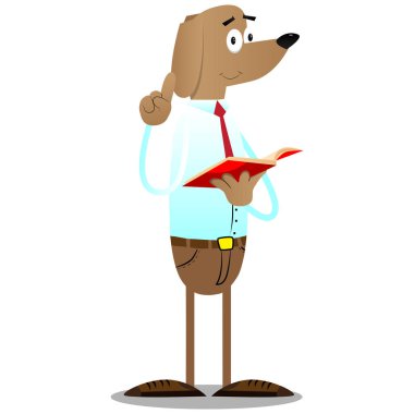 Kırmızı bir kitap okuma ve bir şey anlatmaya resimli iş köpek çizgi film.