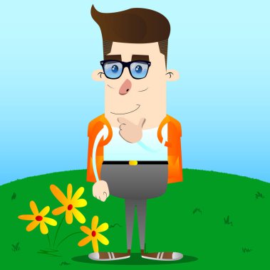 Okul çocuğu düşünüyorum. Vektör çizgi film karakteri çizim.