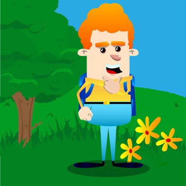 Okul çocuğu düşünüyorum. Vektör çizgi film karakteri çizim.