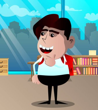 Okul çocuğu düşünüyorum. Vektör çizgi film karakteri çizim.